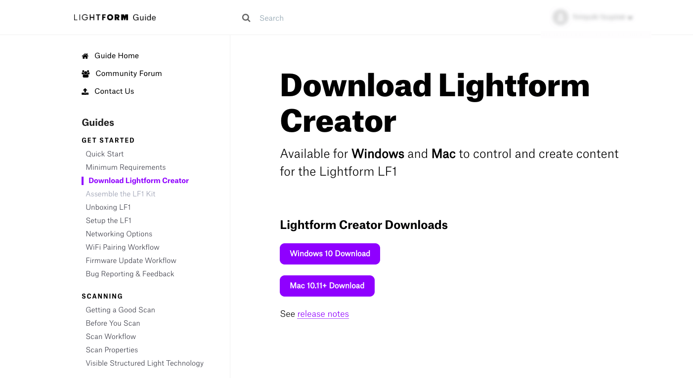 Lightform Creator ダウンロード画面